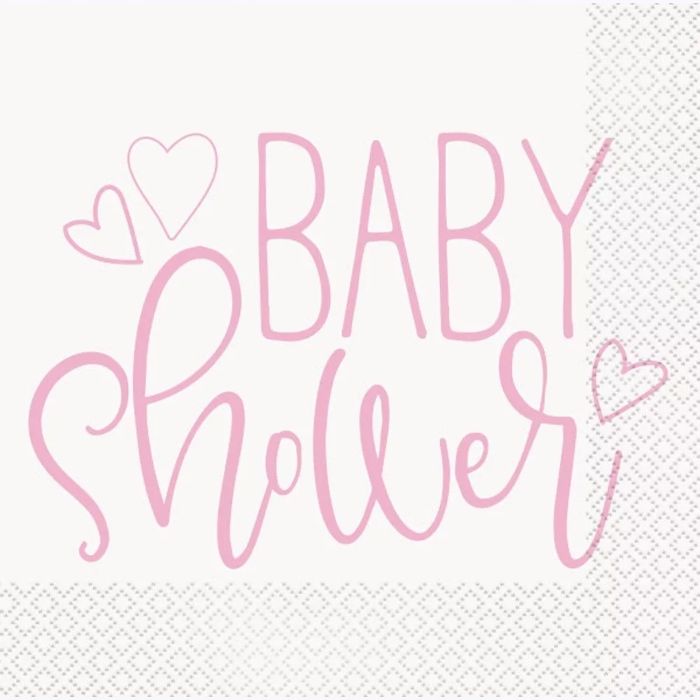 Servietter i rosa til babyshower jente 16x