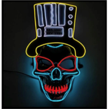 Skummelt kranie LED-maske med gul hatt