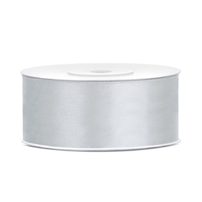 Sølvfarga satinband - 25 mm x 25 m
