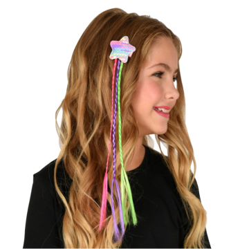 Regnbue hårextensjonar med stjernehårklemme til barn
