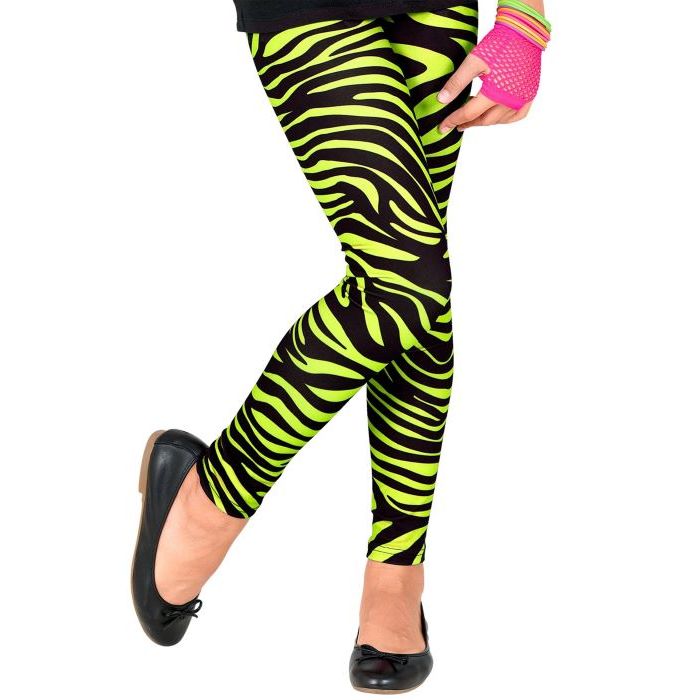 Neon grønne 80-talls barneleggins med zebra mønster