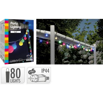 Lyskjede med 80 LED i flere farger og hvite kuler