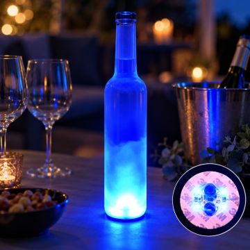 LED flaskelys blå skum coaster 50x - med selvklebende tape