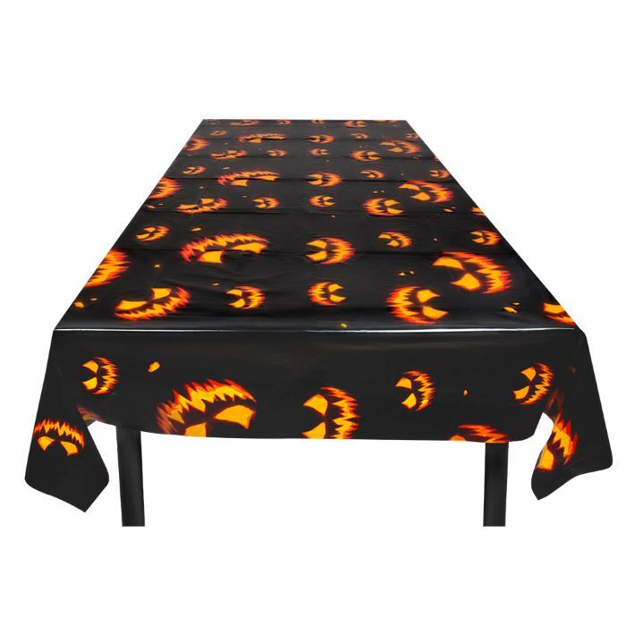 Uhyggelig svart halloween pumkin plastduk - 180x120 cm