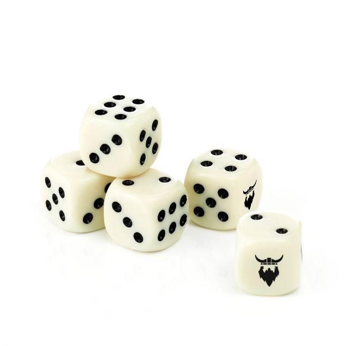 Terningar 16 mm kvit PartyVikings 100x