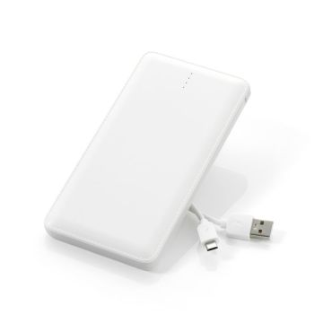 Powerbank 10.000 mAh inkludert innebygd kabel til iPhone og Android kvit