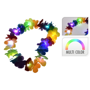 Hawaiikrans med LED 10 m - fleirfarga 