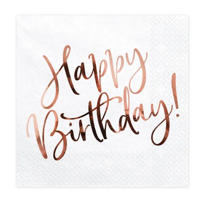 Happy birthday serviettar kvite 20x - 33x33cm