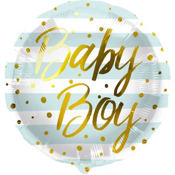 Baby gutt blå og kvit stripa folieballong - 45 cm