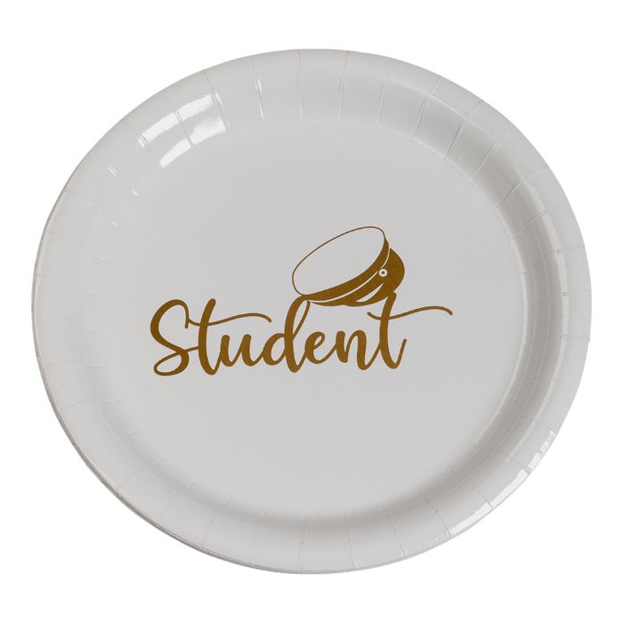 Paptallerkener med studentmotiv gull 8x - 18 cm