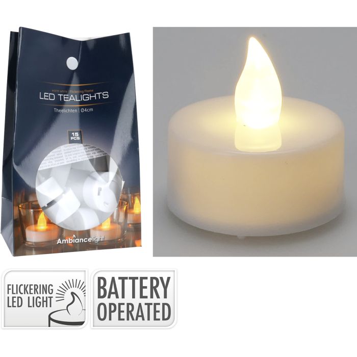 LED-tealights 15 stk. med flakkende lys