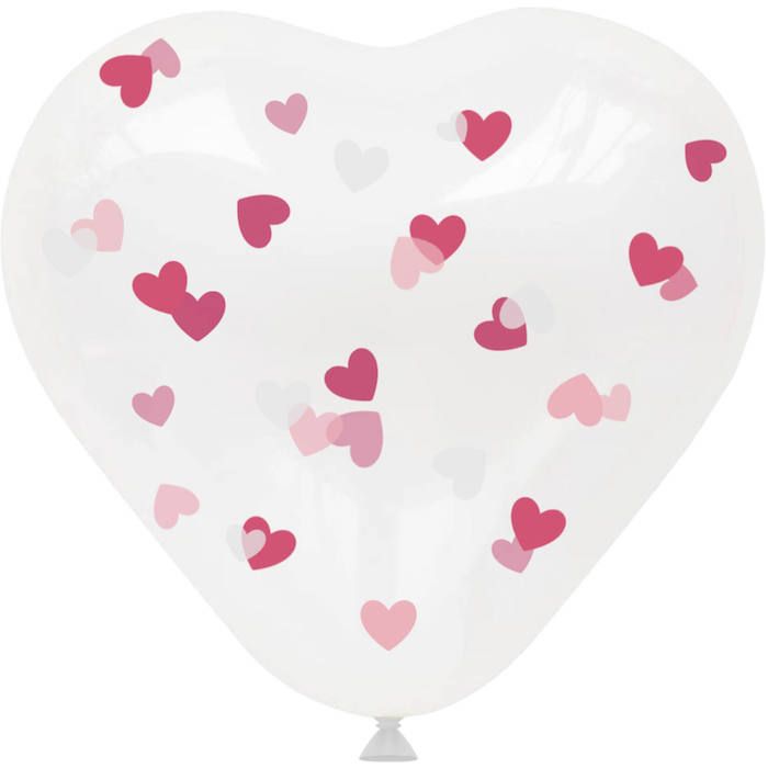 Hjarteforma Ballong Med Rosa Konfetti 4x - 30 cm