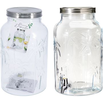 Drikkekanne i glass med palmemønster og kran, 5,5 liter