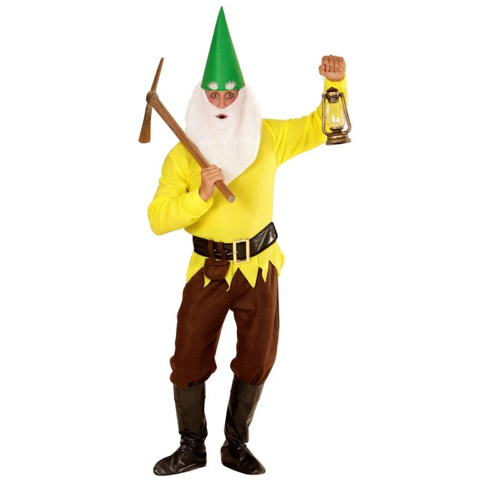 GUL NISSE (kåpe, bukser, belte med veske, støveldeksler, hatt, øyenbryn og skjegg) Gul