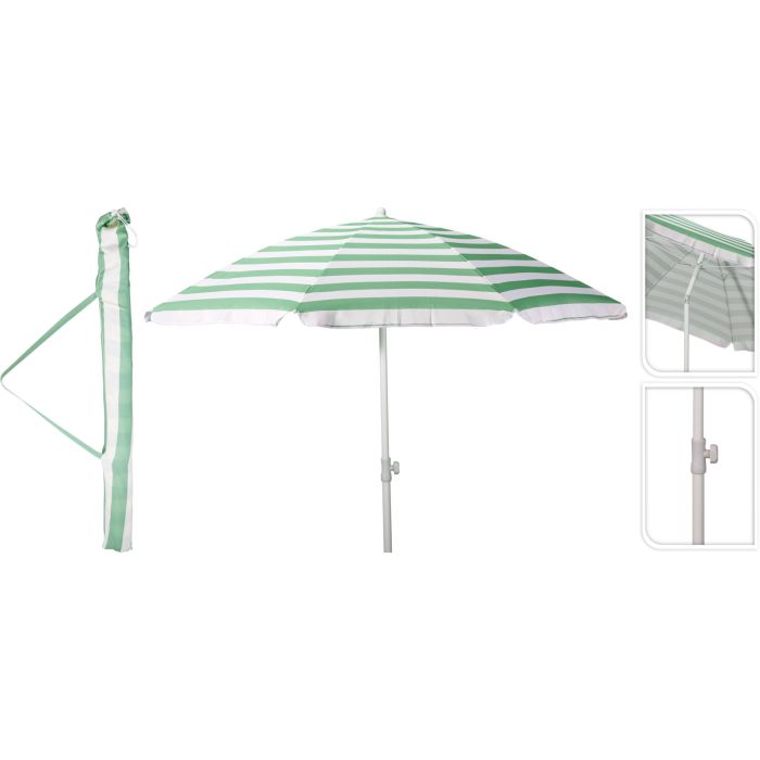 Strandparasol med vippefunksjon, grønn og hvit, over 200 cm