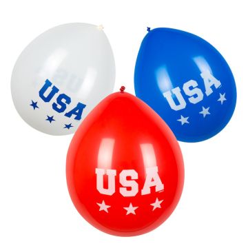 USA ballongar raud, kvit og blå 6x - 25 cm