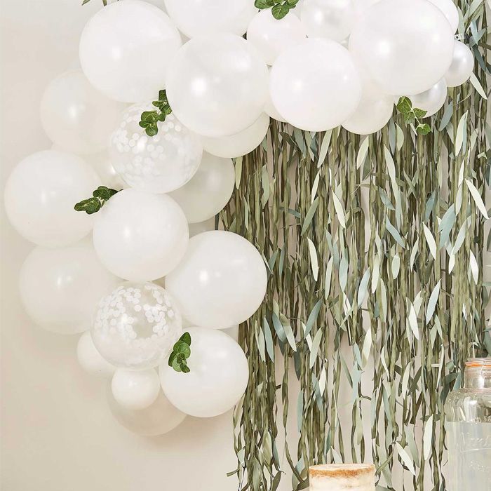Kvit Balloonbue med Konfetti - inkl. Kunstige Blad 52 delar