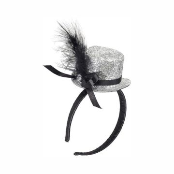 Mini Glitter Rund Topp Hatt - Sølv