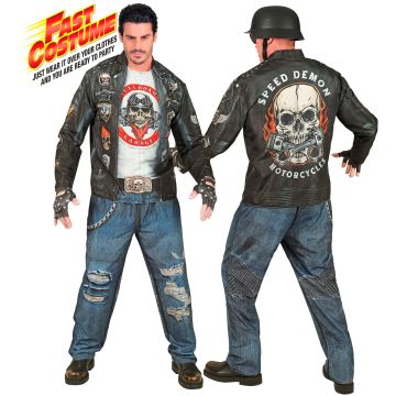 Biker kostyme for herrer med trykket jakke