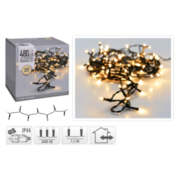 LED-lyskøye 480 LED Varm kvit med støpsel - 36 m