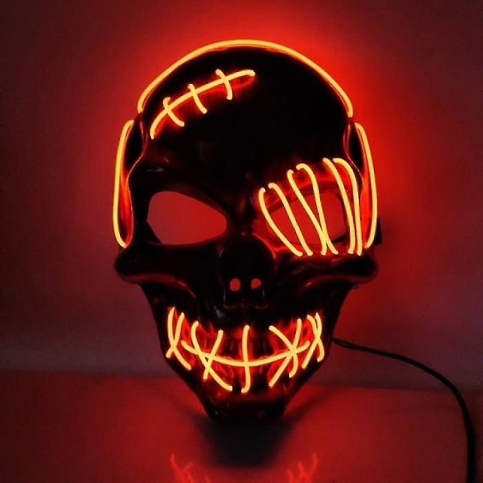 Skummel Halloween LED-maske - Rødt kranie med sår