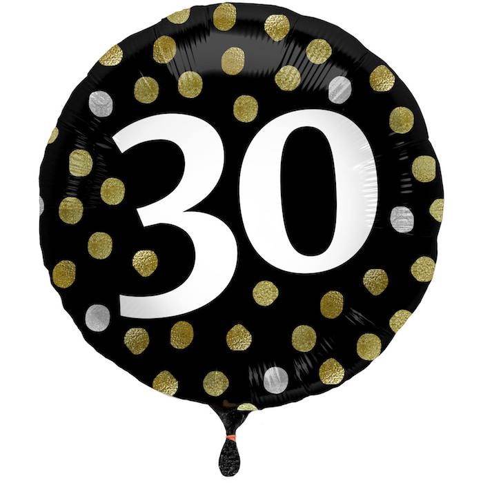 30 Års Folie Ballong Svart Med Prikker - 45 cm