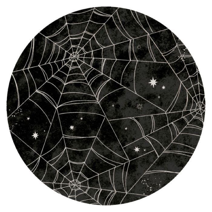 Svarte halloween papir tallerkner med edderkoppspinn 8x - Ø 23 cm