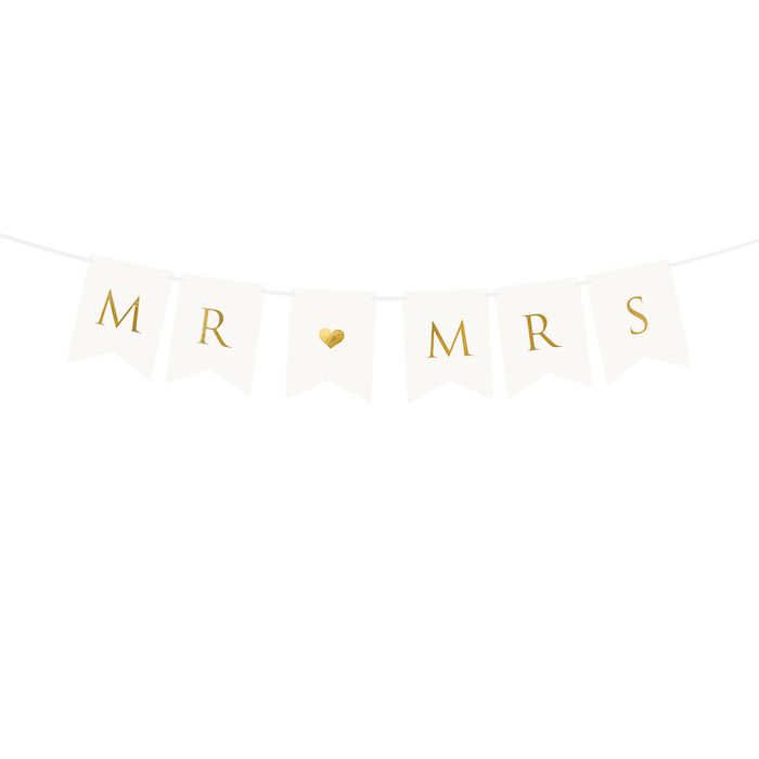 Mr Mrs Guirlande Kvitt Og Gull - 85 cm
