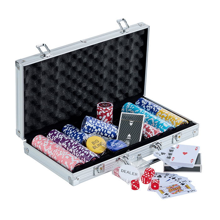 Pokersett 300 chips 11,5g. aluminiumseske high stakes PartyVikings