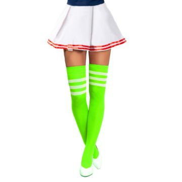 Cheerleader knestrømper neongrøn og kvit - onesize