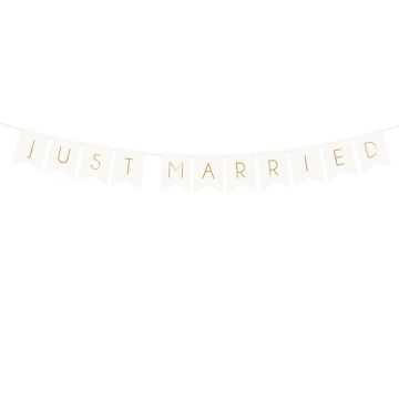 "Just Married" girlande kvit og gull - 155 cm