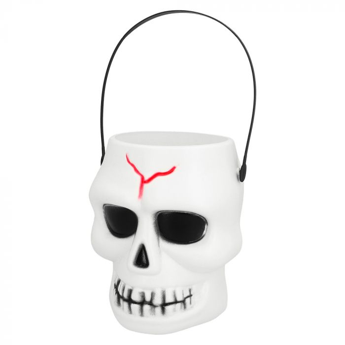 Halloween skallebøtte kvit - 16x13 cm