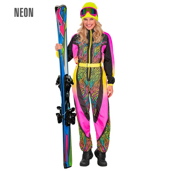 Neon skikostyme for damer med zebra-mønster
