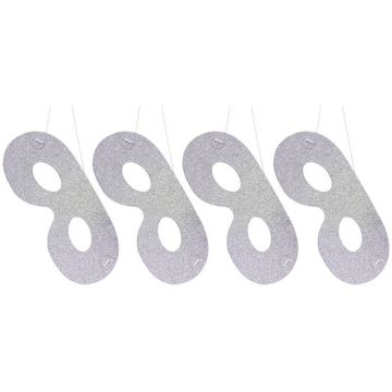 Sølv glitter øyemasker 4x - 21x7,5 cm