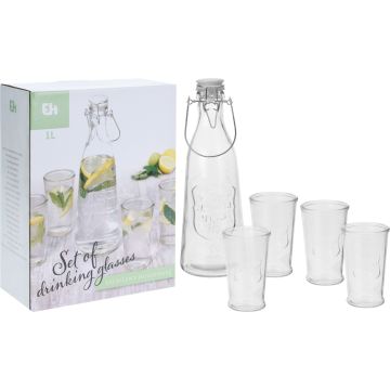 Drikkesett i glass med flaske og 4 glass, 1 liter