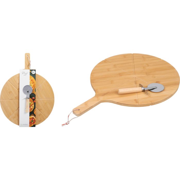 Pizzabrett i bambus med pizzahjul ca. 50 cm