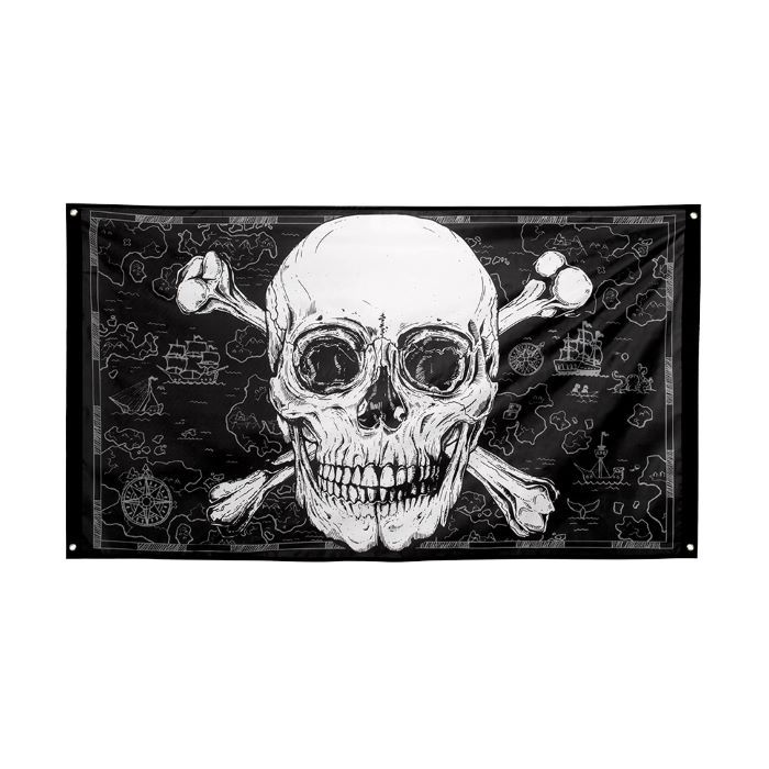 Dødningehode-banner med skipillustrasjoner - 150x90 cm