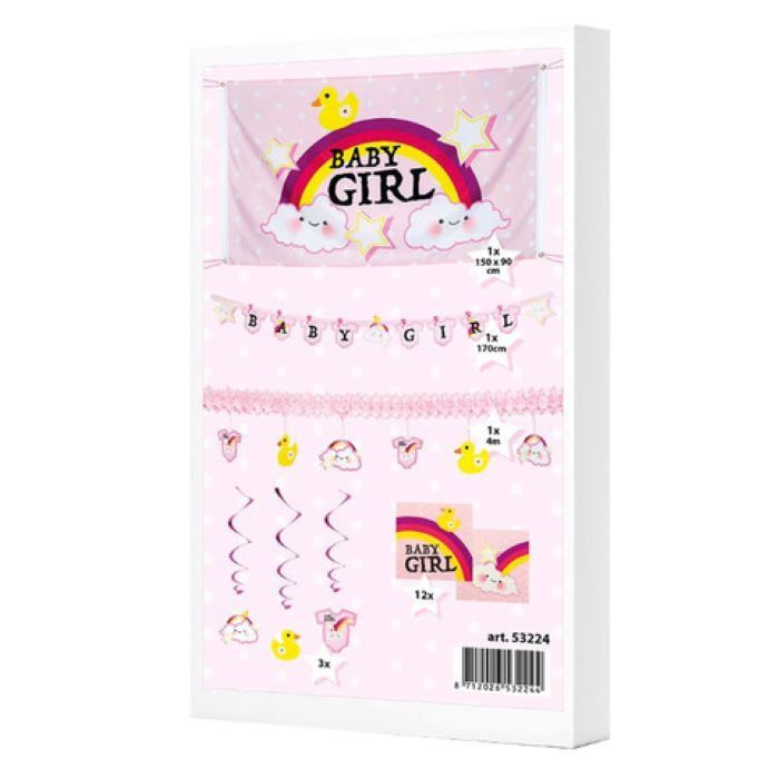 Babyshower-pakke med dekorasjonar til jente - 18 delar