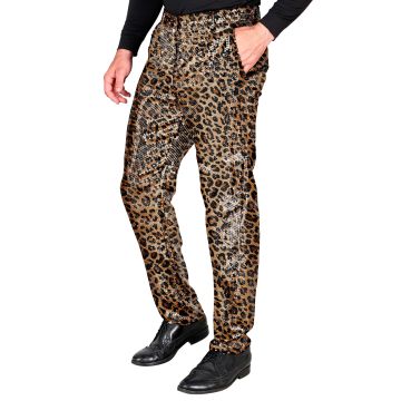 Leopard-paljetbukser til herre i gull