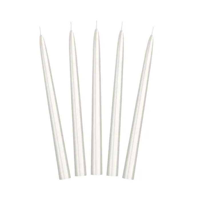 Metallic perlehvit stearinlys 10x - 24 cm