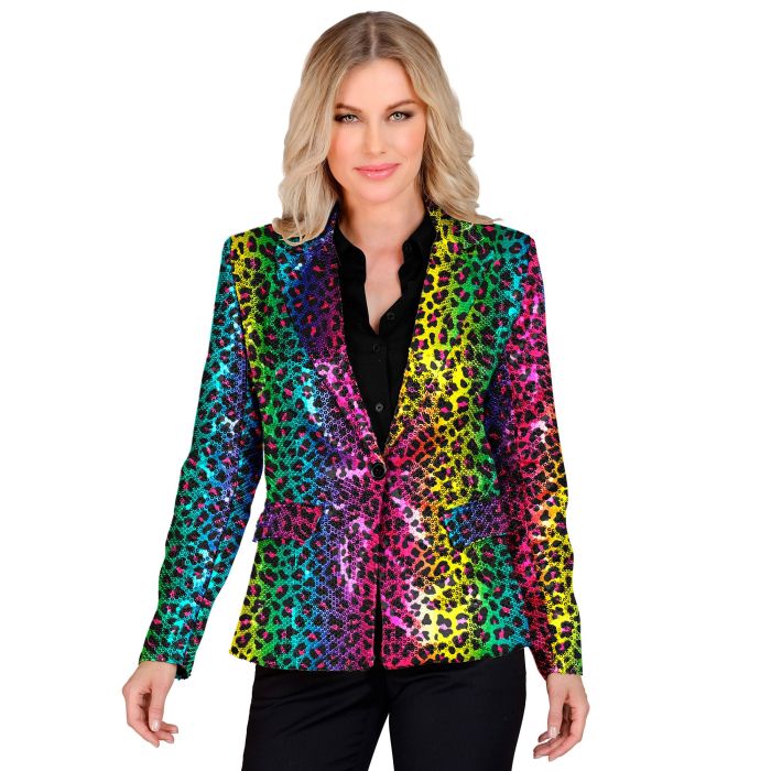 Paljettjakke med leopardprint i regnbue