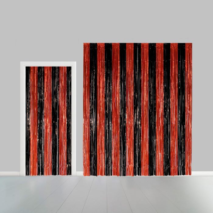Svart og oransje stripete glitterforheng - 100 x 240 cm