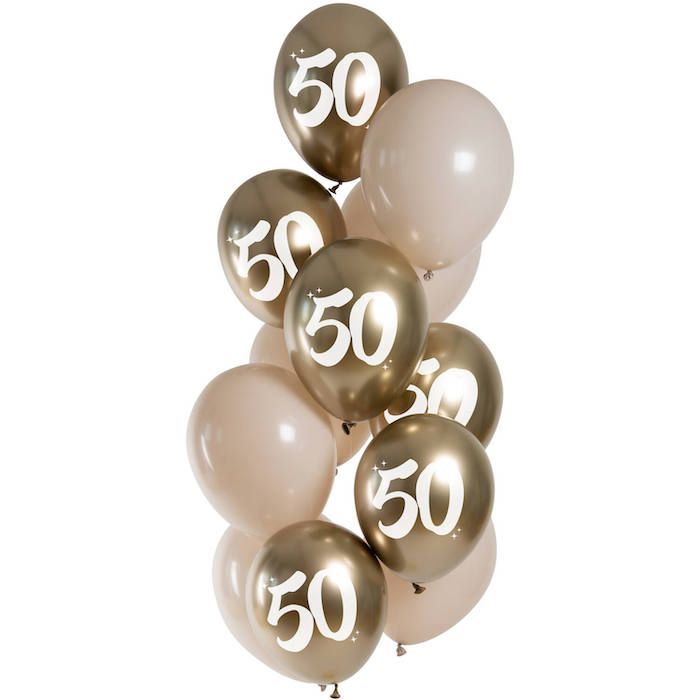 50 års ballongar gull 12x - 33 cm