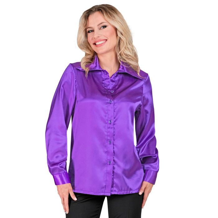 Lilla diskoskjorte i satin for dame
