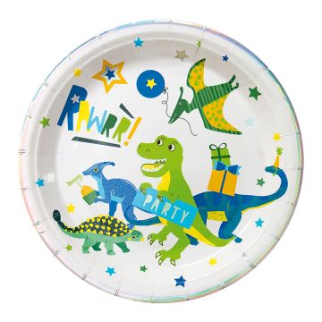 Tallerkener med dinosaurmotiver 8x - Ø23 cm
