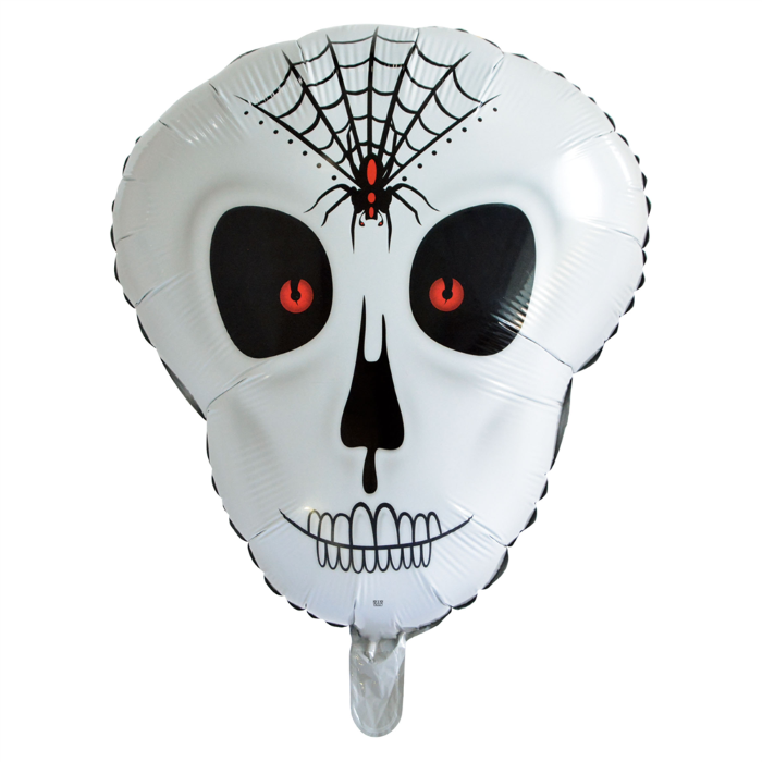 Kvite kranium folieballong med edderkopp - 62x50 cm