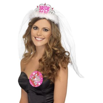 Kvite og rosa bride to be tiara med slør one-size