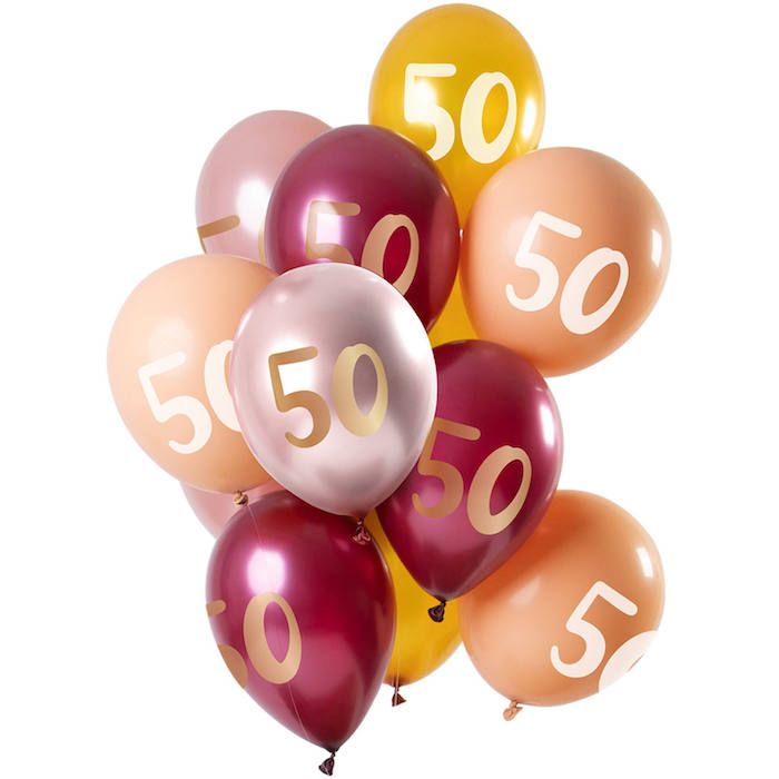 50-års Ballonger Rosa Og Gulltonar 12x - 33 cm