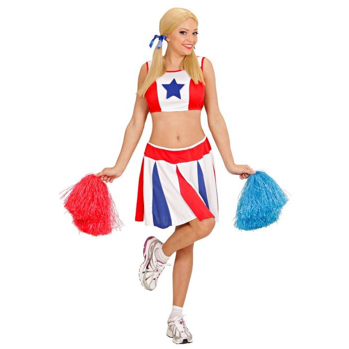 Cheerleader kostyme i raud, kvit og blå - 2 delar