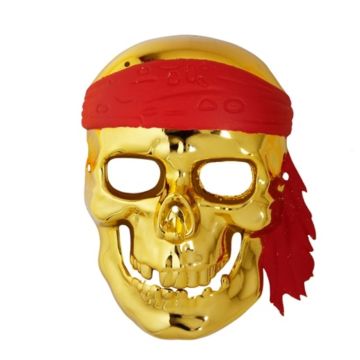 Gylden pirat skjelettmaske med raud bandana - onesize